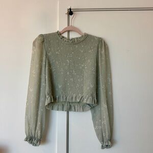 Aritzia Wilfred Light Green Blouse with Floral Pattern